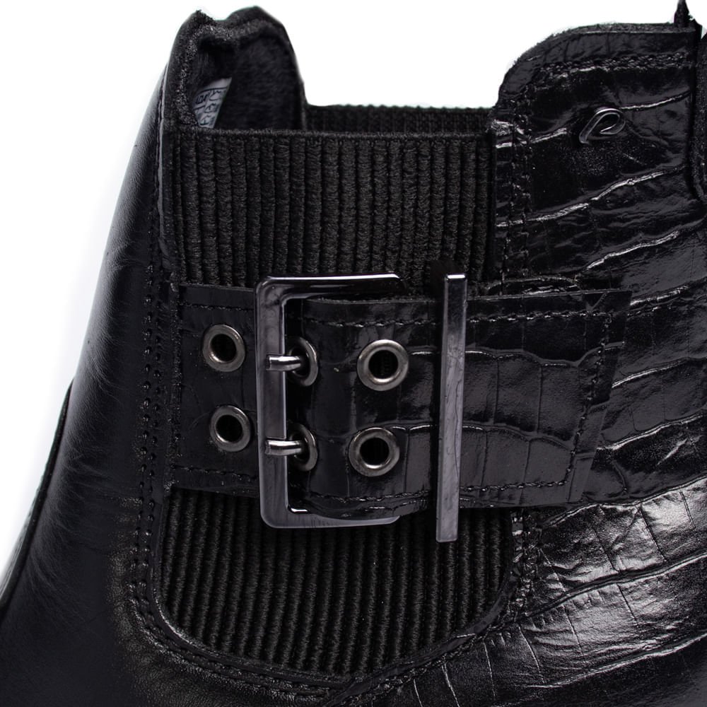 Bota Feminina Pegada Cano Curto Croco de Couro Preto Preto 5