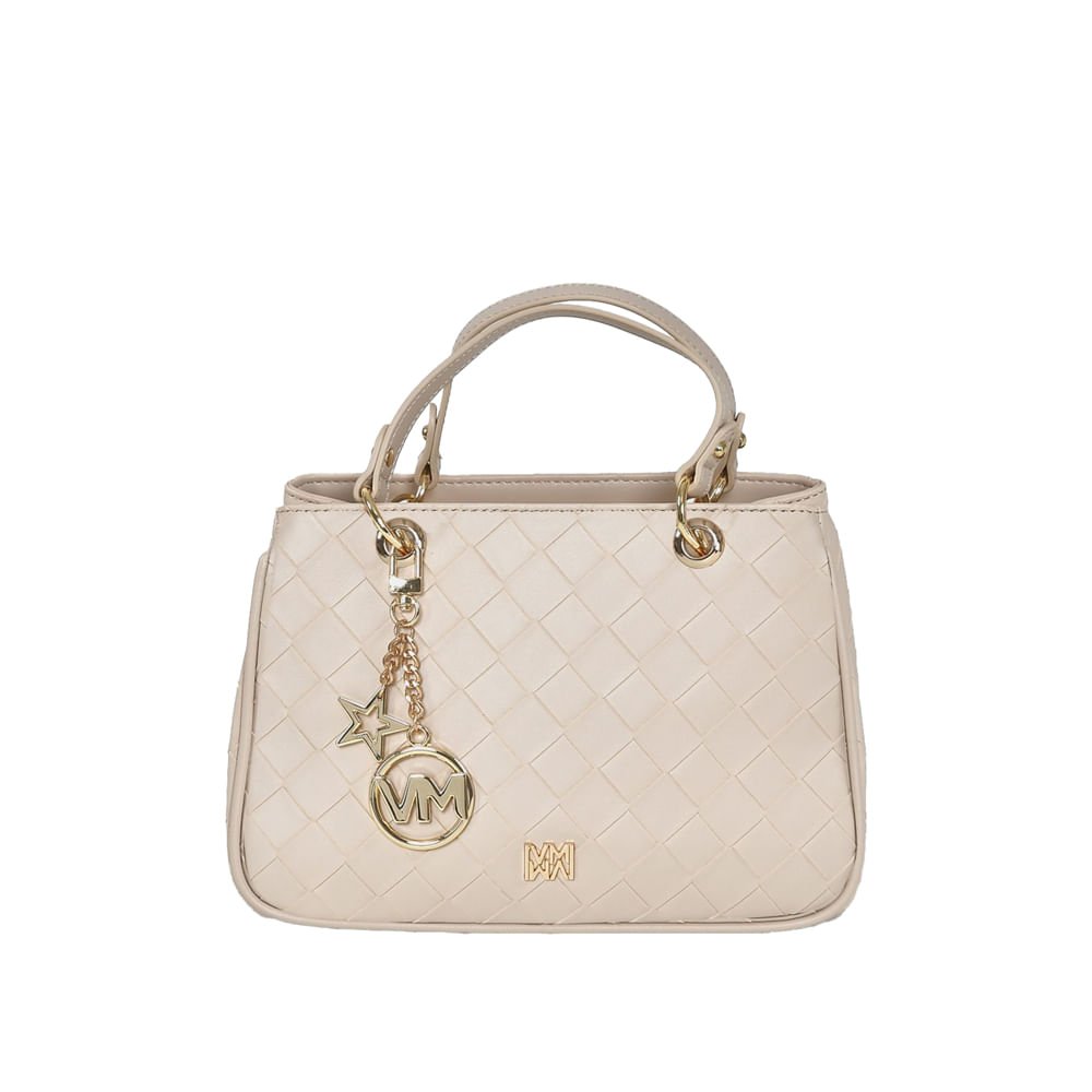 Bolsa Feminina Via Marte Tote Pequena Napa Tressê Bege