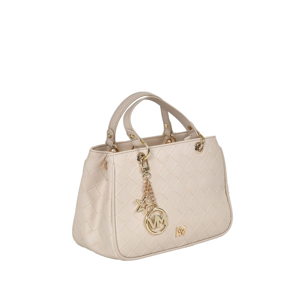 Bolsa Feminina Via Marte Tote Pequena Napa Tressê Bege Bege 2