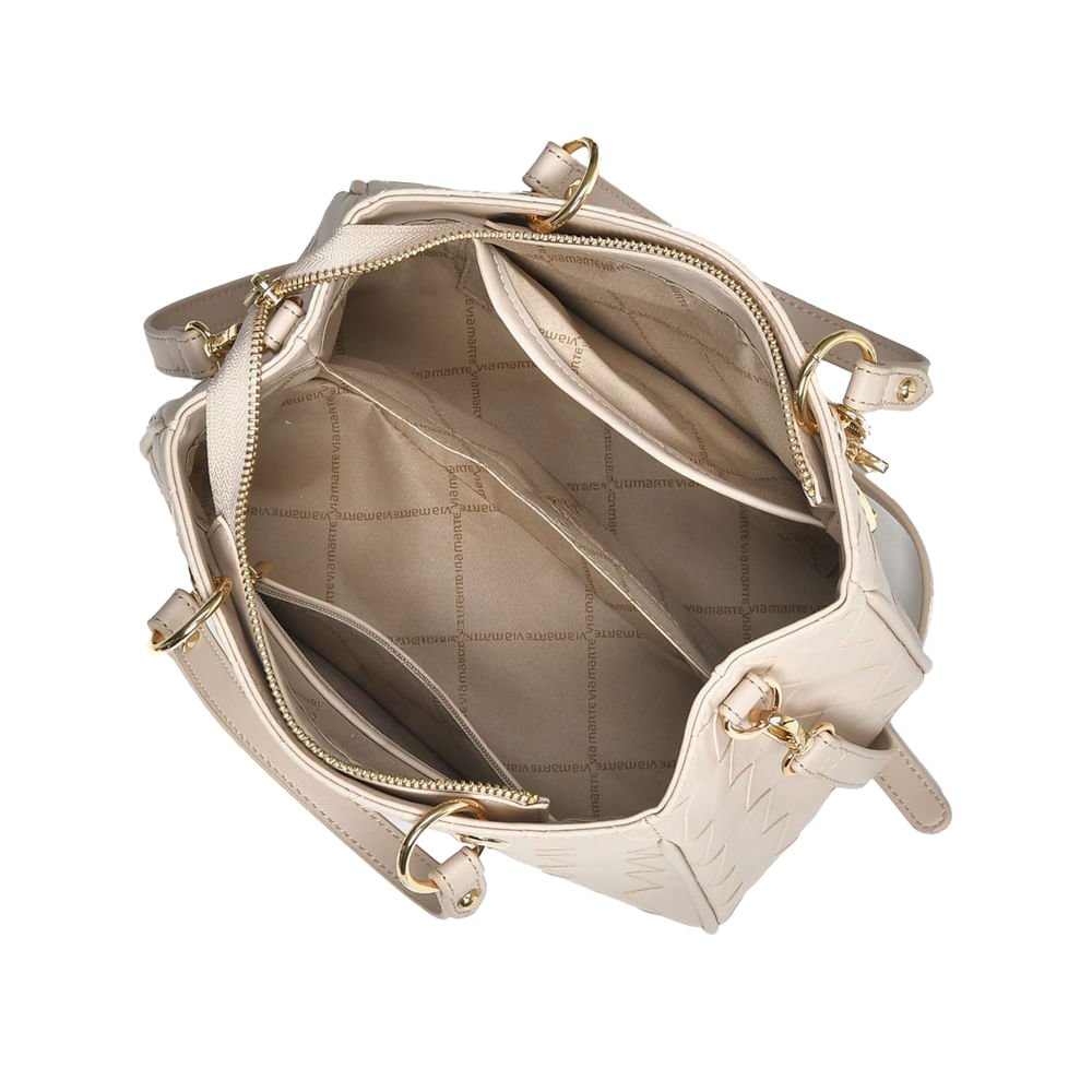 Bolsa Feminina Via Marte Tote Pequena Napa Tressê Bege Bege 3