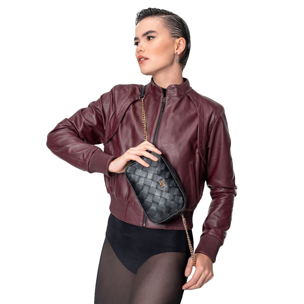 Bolsa Feminina Via Marte Transversal Pequena Napa Preta Preto 5