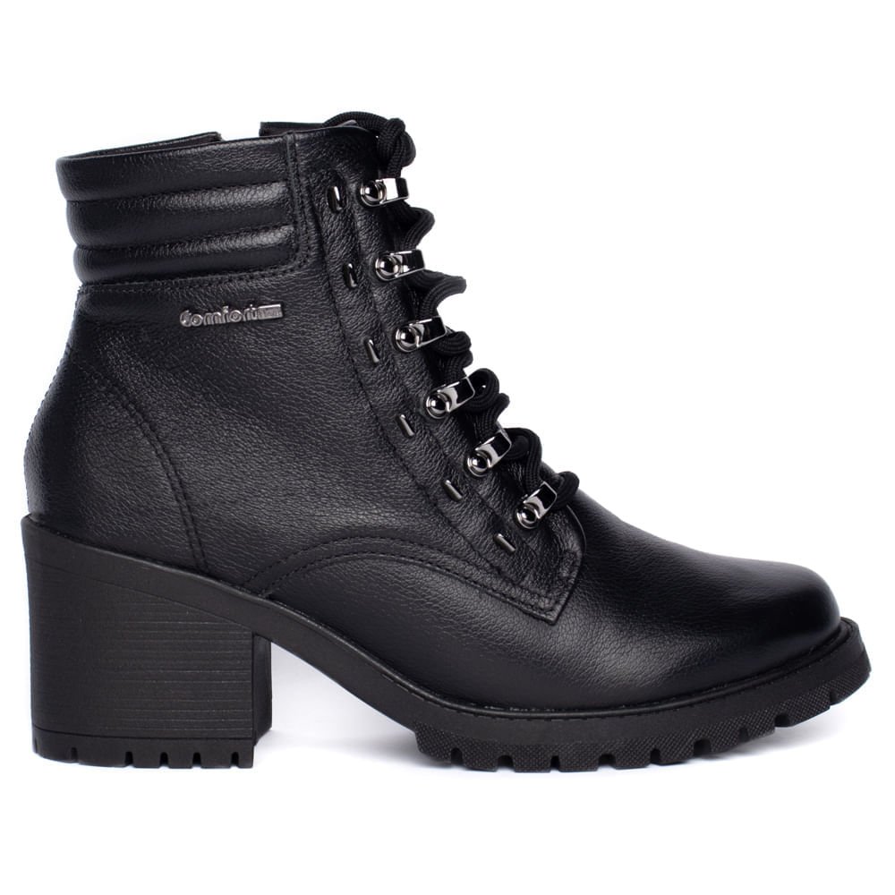 Bota Feminina Comfortflex Cano Curto Couro Preto