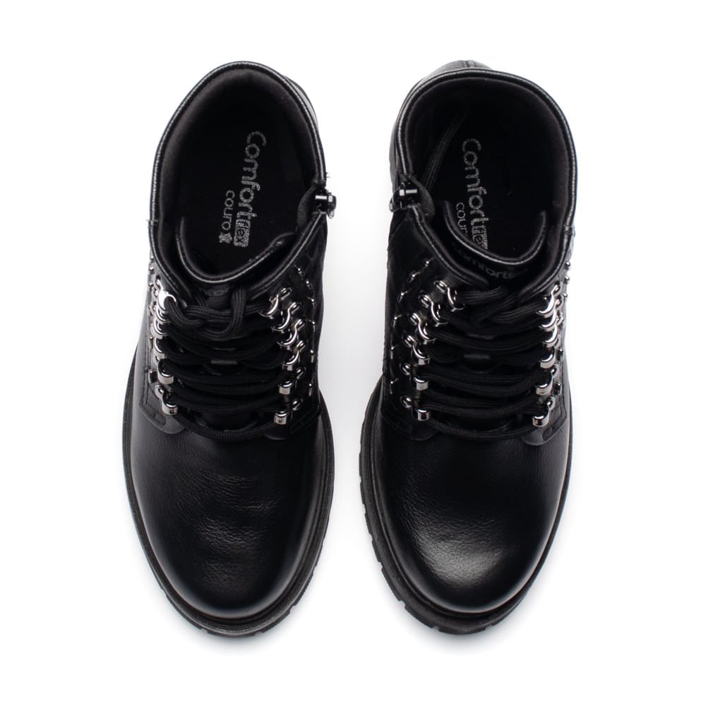 Bota Feminina Comfortflex Cano Curto Couro Preto Preto 4