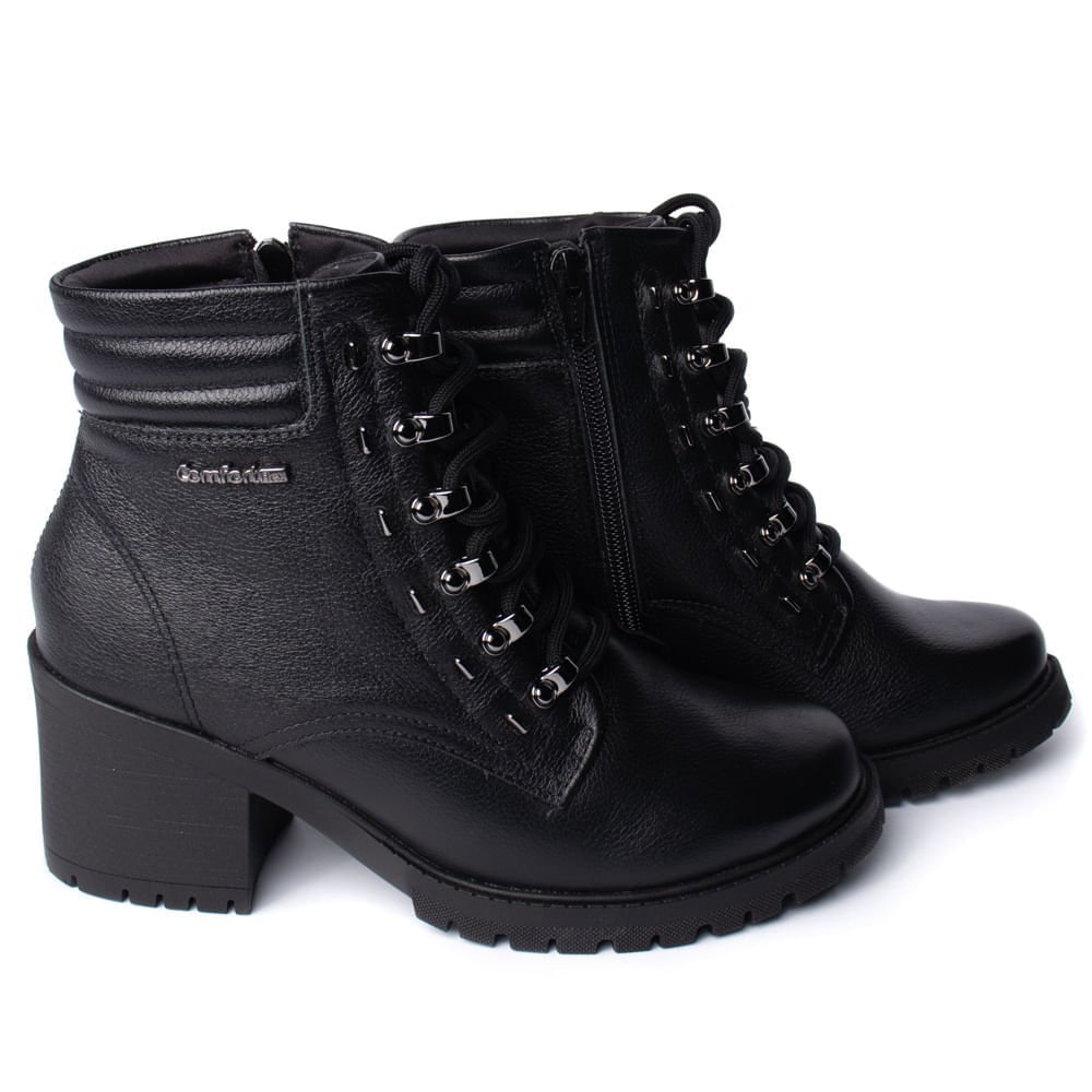 Bota Feminina Comfortflex Cano Curto Couro Preto Preto 5