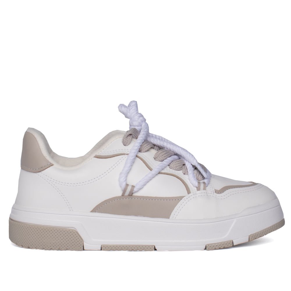 Tênis Feminino Vizzano Recortes e Cordão Branco/Cinza