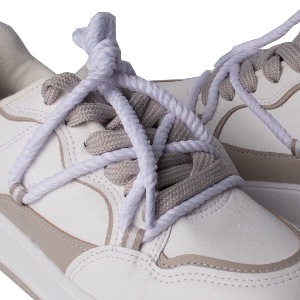 Tênis Feminino Vizzano Recortes e Cordão Branco/Cinza Branco/Bege 5