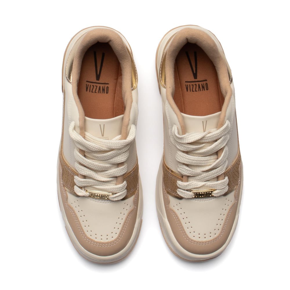 Tênis Feminino Vizzano Recortes Texturizado Bege/Dourado Bege/Ouro 4