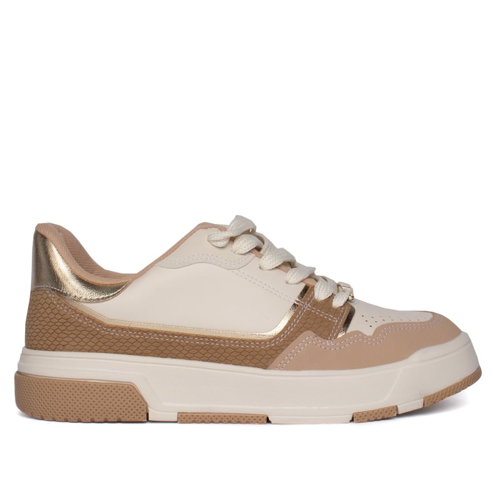Tênis Feminino Vizzano Recortes Texturizado Bege/Dourado