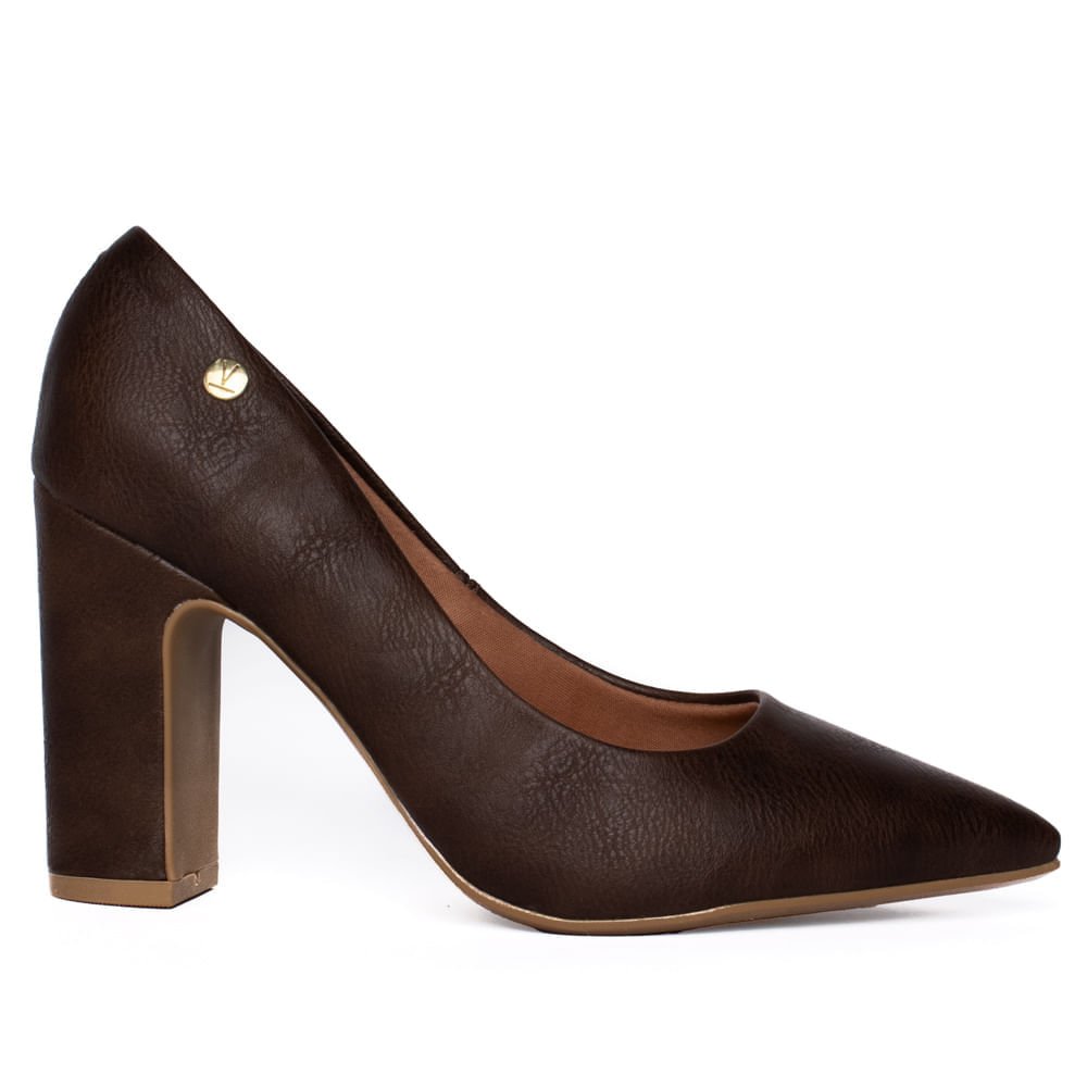 Sapato Feminino Vizzano Scarpin Salto Grosso Marrom Escuro