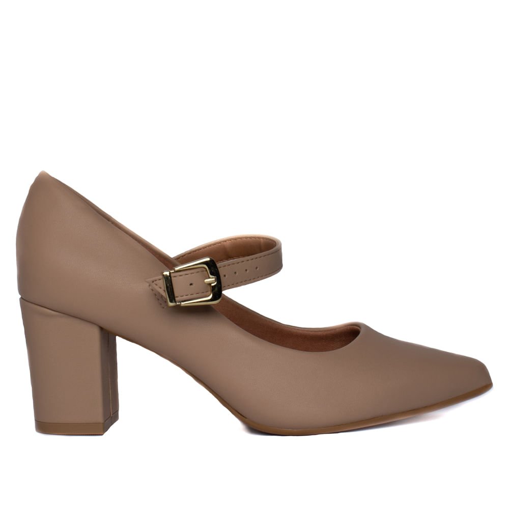 Sapato Feminino Vizzano Scarpin Pelica Bico Fino Bege