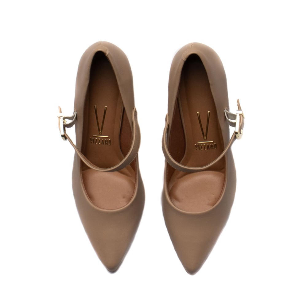 Sapato Feminino Vizzano Scarpin Pelica Bico Fino Bege Bege 4