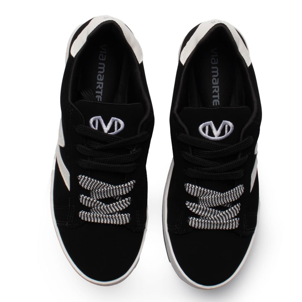 Tênis Feminino Via Marte Casual Nobuck Preto/Branco Preto/Branco 4
