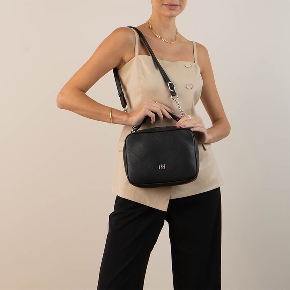 Bolsa Feminina Rafitthy Transversal Pequena Monograma Preta Preto 5