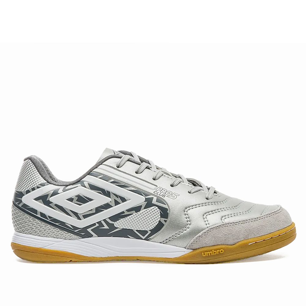 Chuteira Umbro de Futsal Pro 5 Bump Club Cinza/Branco