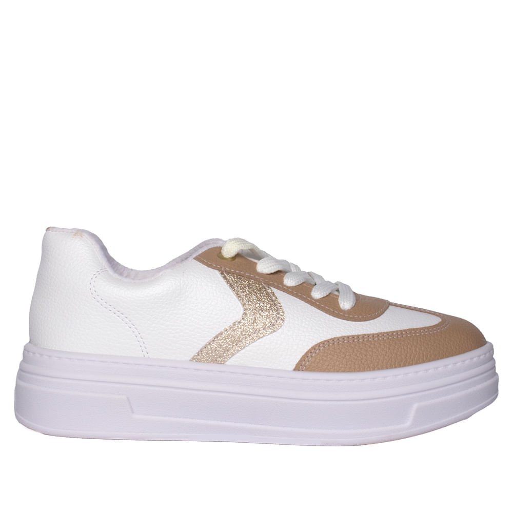 Tênis Feminino Beira Rio Casual Napa Texturizada Branco/Bege