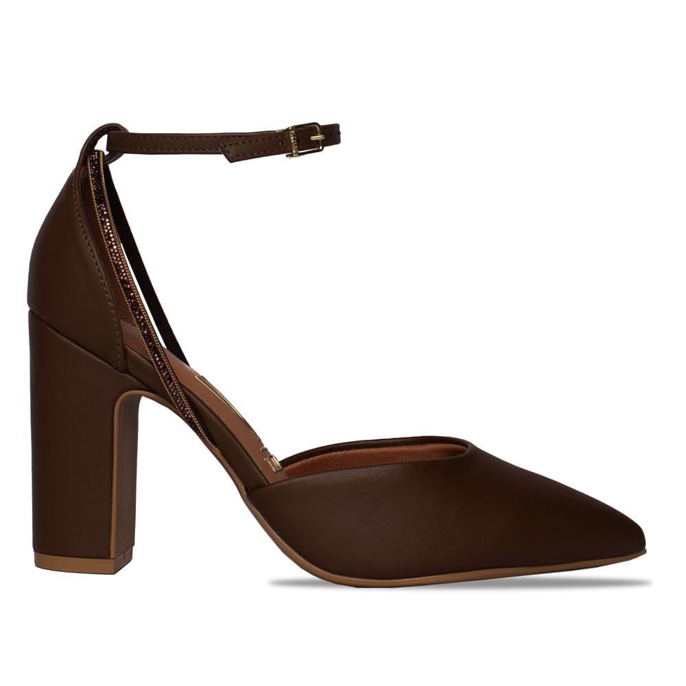 Sapato Feminino Vizzano Scarpin Strass e Tiras Cappuccino