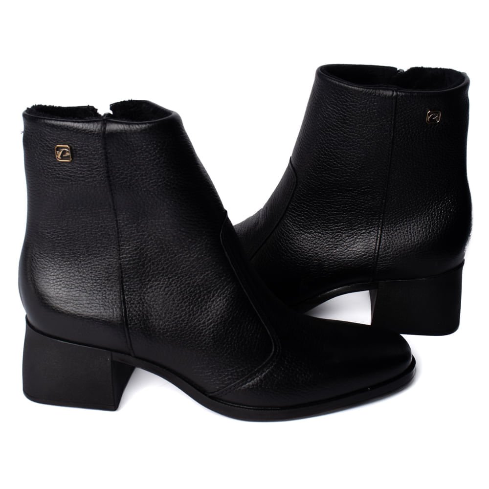 Bota Feminina Pegada Burnished Cano Curto Couro Preto Preto 5