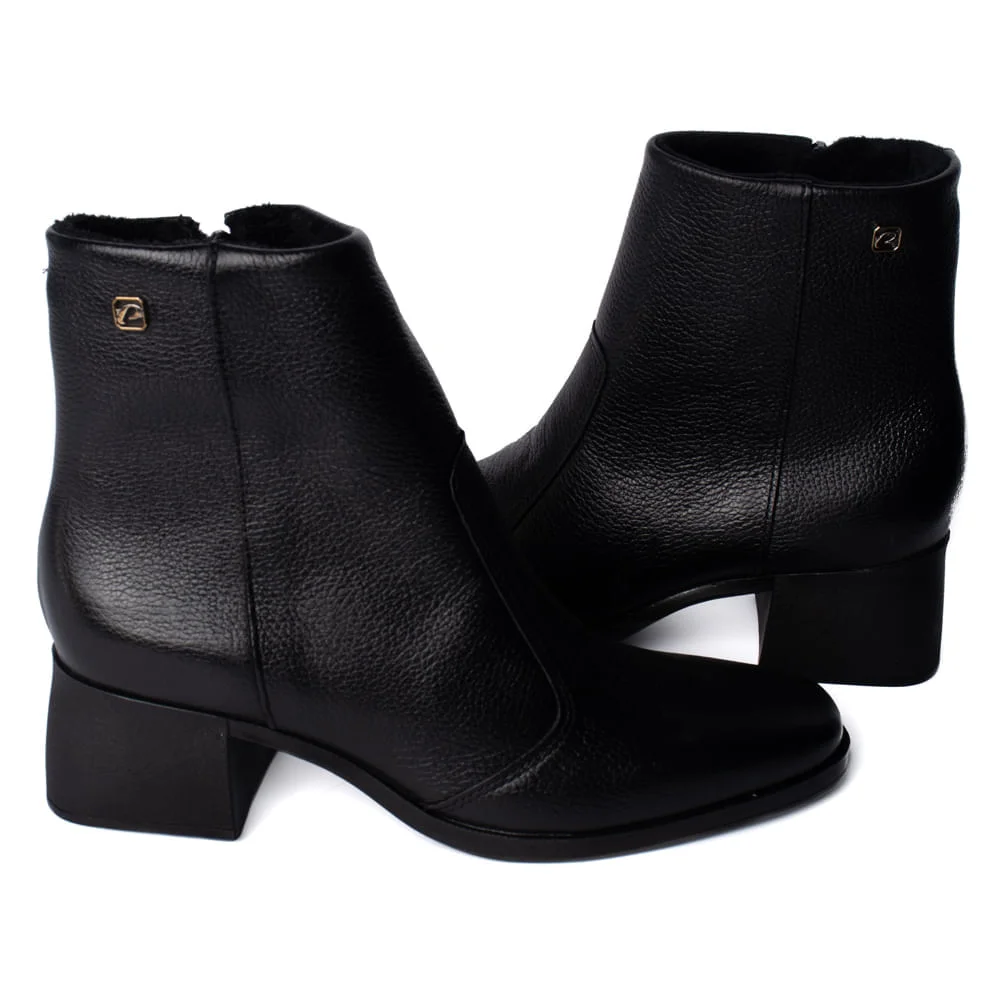 Bota Feminina Pegada Burnished Cano Curto Couro Preto Preto 5
