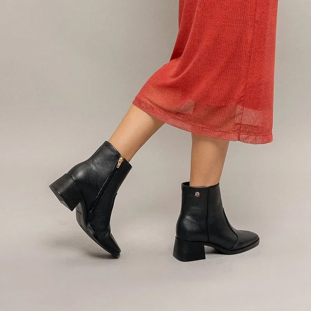 Bota Feminina Pegada Burnished Cano Curto Couro Preto Preto 6