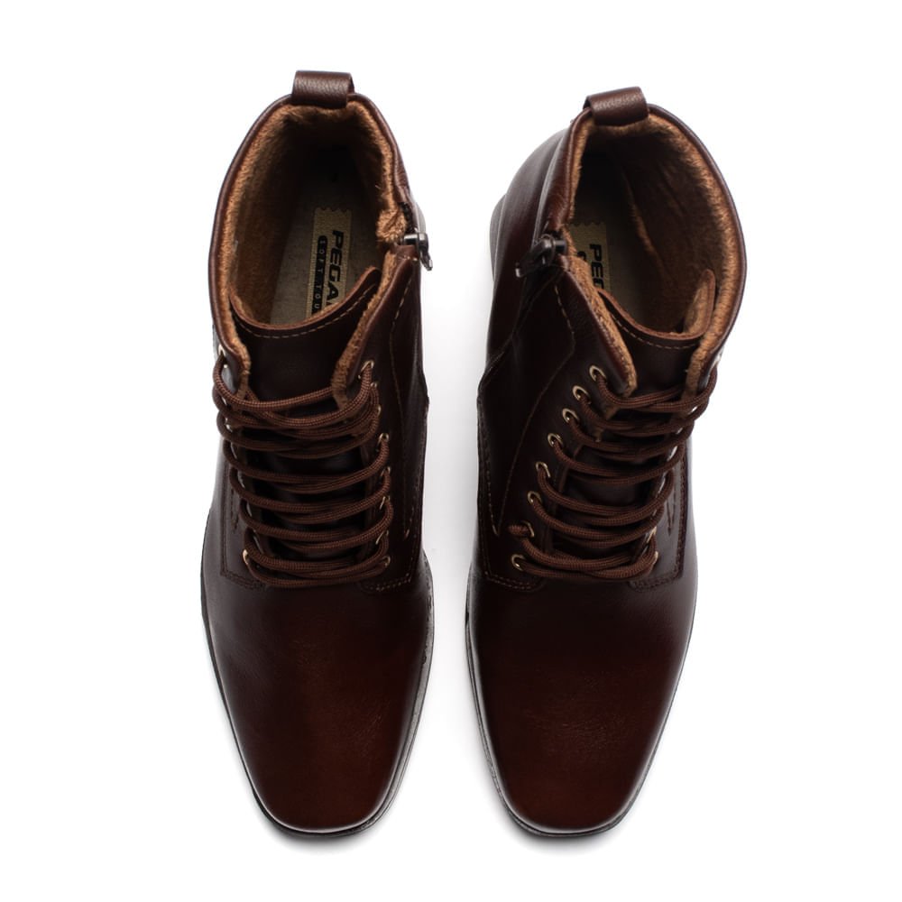 Bota Feminina Pegada em Couro com Cadarço Marrom Marrom 4