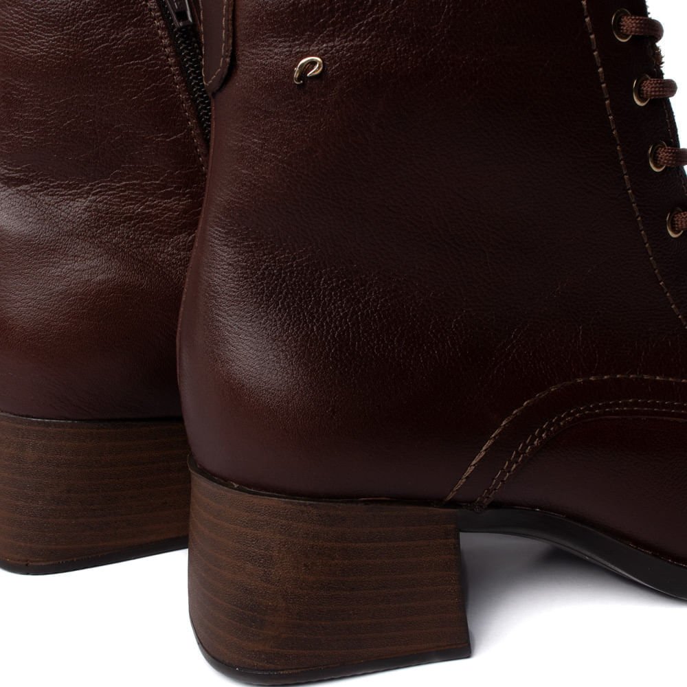 Bota Feminina Pegada em Couro com Cadarço Marrom Marrom 5