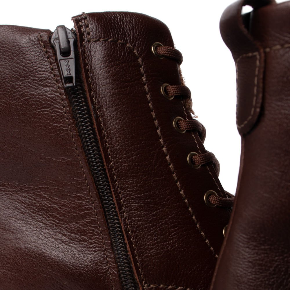 Bota Feminina Pegada em Couro com Cadarço Marrom Marrom 6