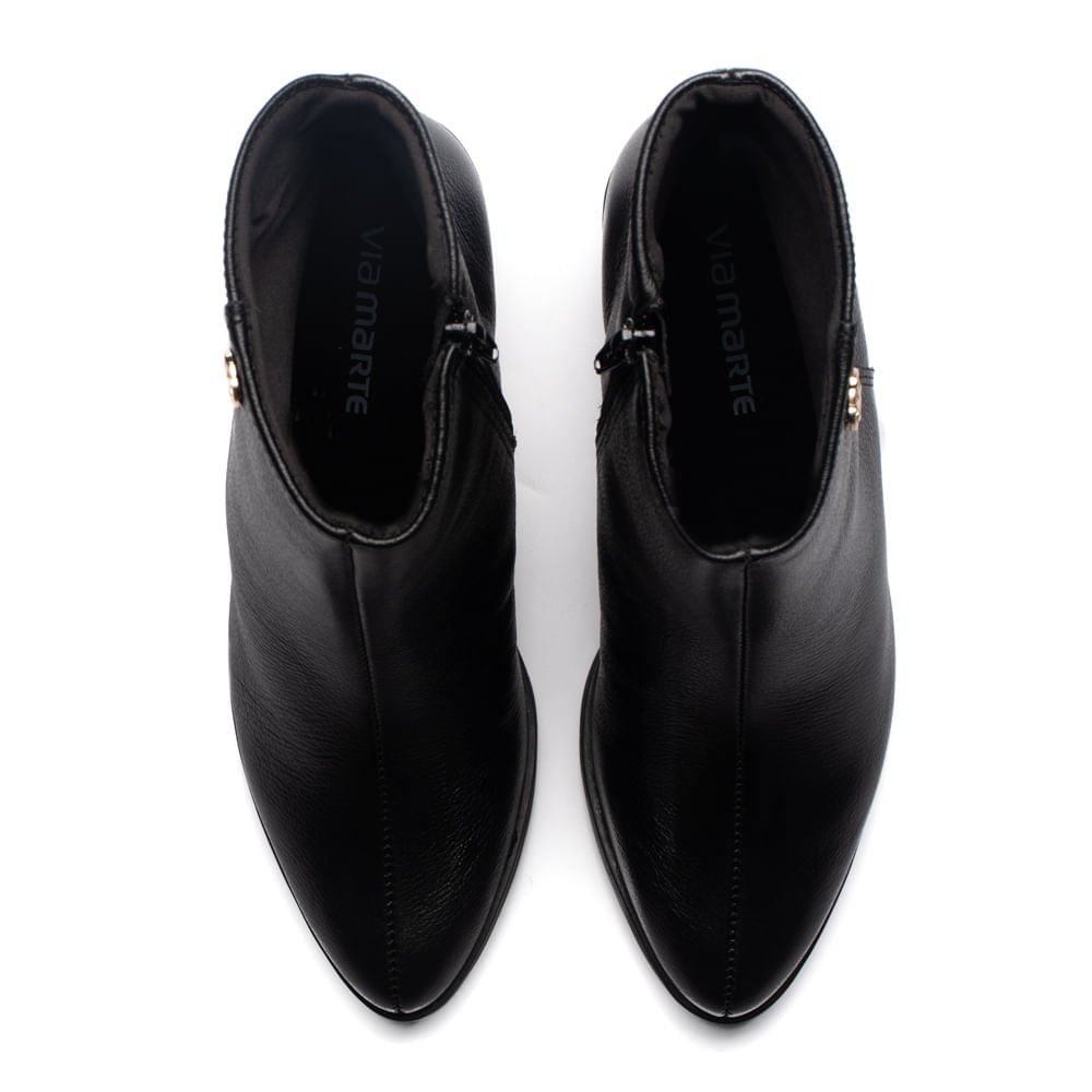 Bota Feminina Via Marte Couro Cano Curto Salto Médio Preto Preto 4