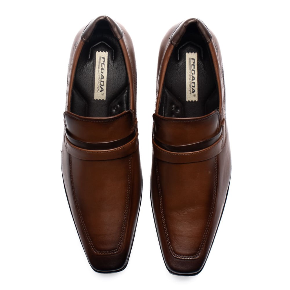 Sapato Masculino Pegada Calce Fácil Couro Pinhão/Marrom Marrom 4