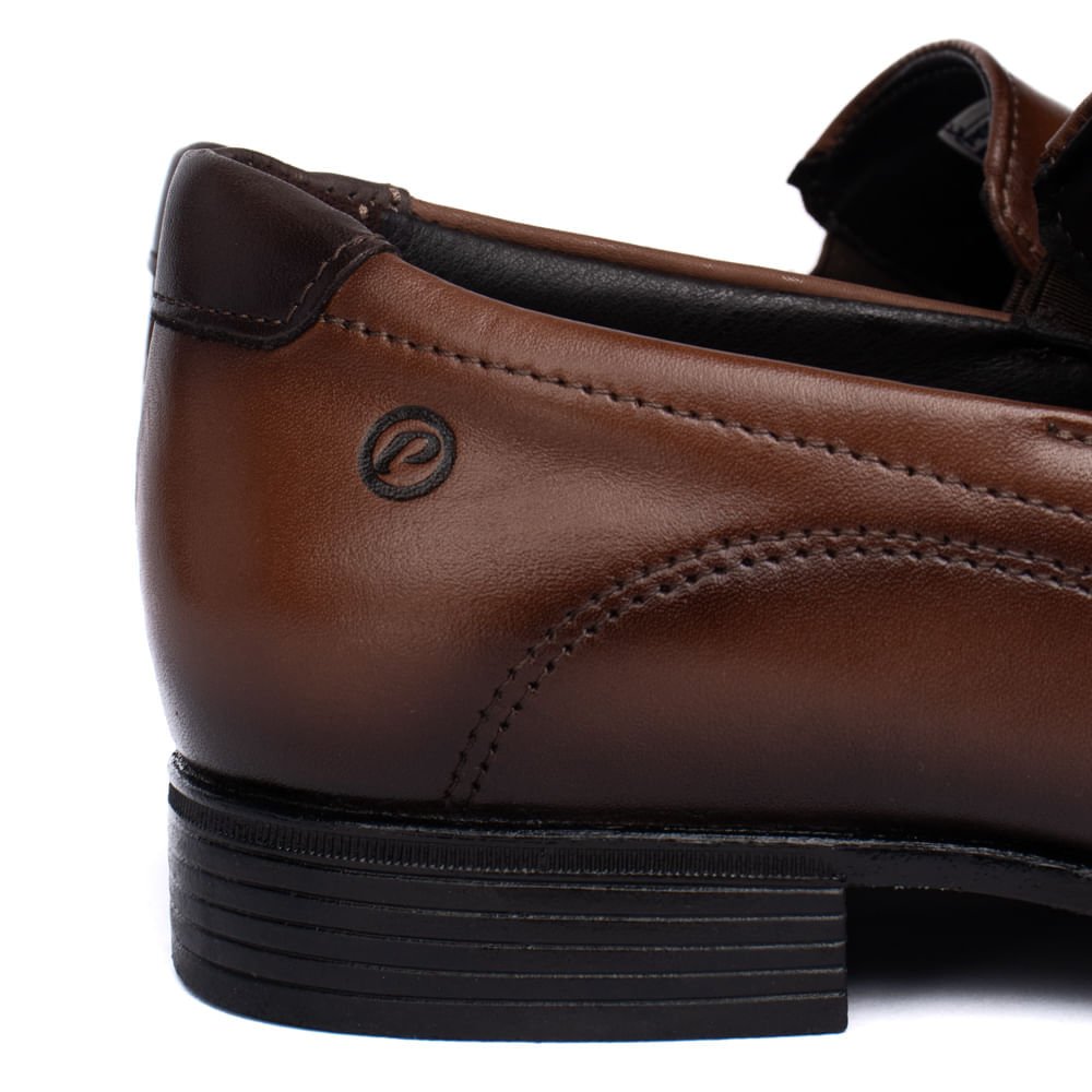 Sapato Masculino Pegada Calce Fácil Couro Pinhão/Marrom Marrom 5
