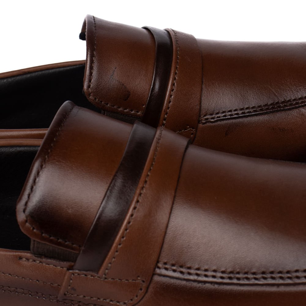 Sapato Masculino Pegada Calce Fácil Couro Pinhão/Marrom Marrom 6