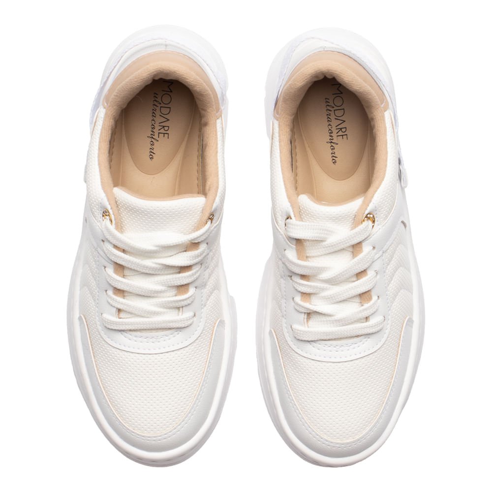 Tênis Feminino Modare Napa Microfuros Ilhós Dourado Branco Branco 4