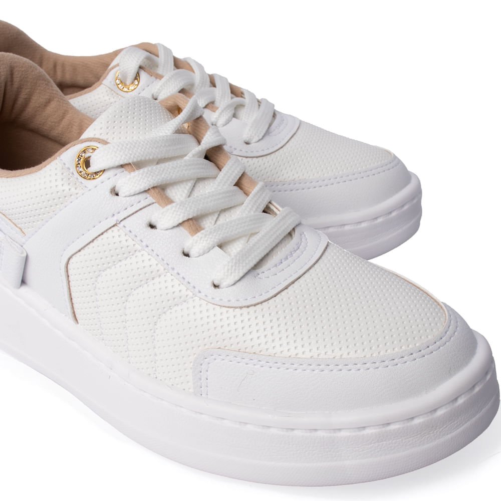 Tênis Feminino Modare Napa Microfuros Ilhós Dourado Branco Branco 6