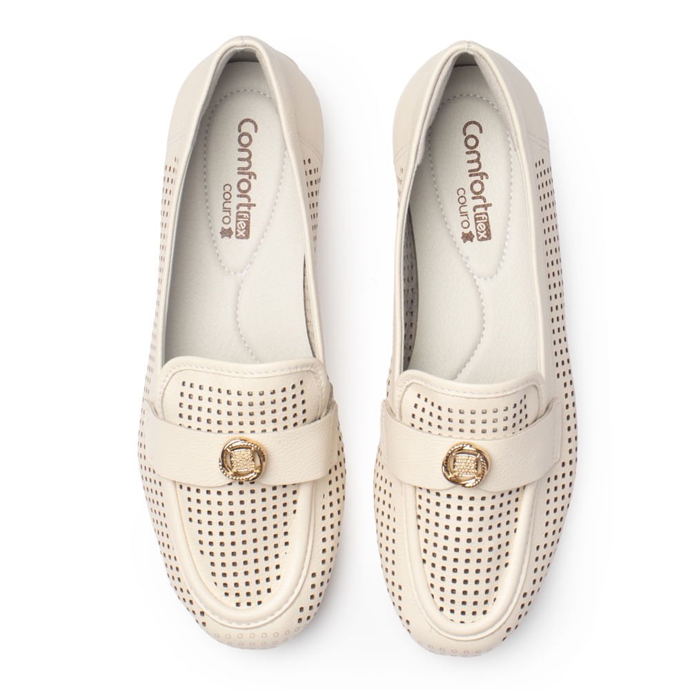 Mocassim Feminino Comfortflex Microfuros Bege Claro Bege 4