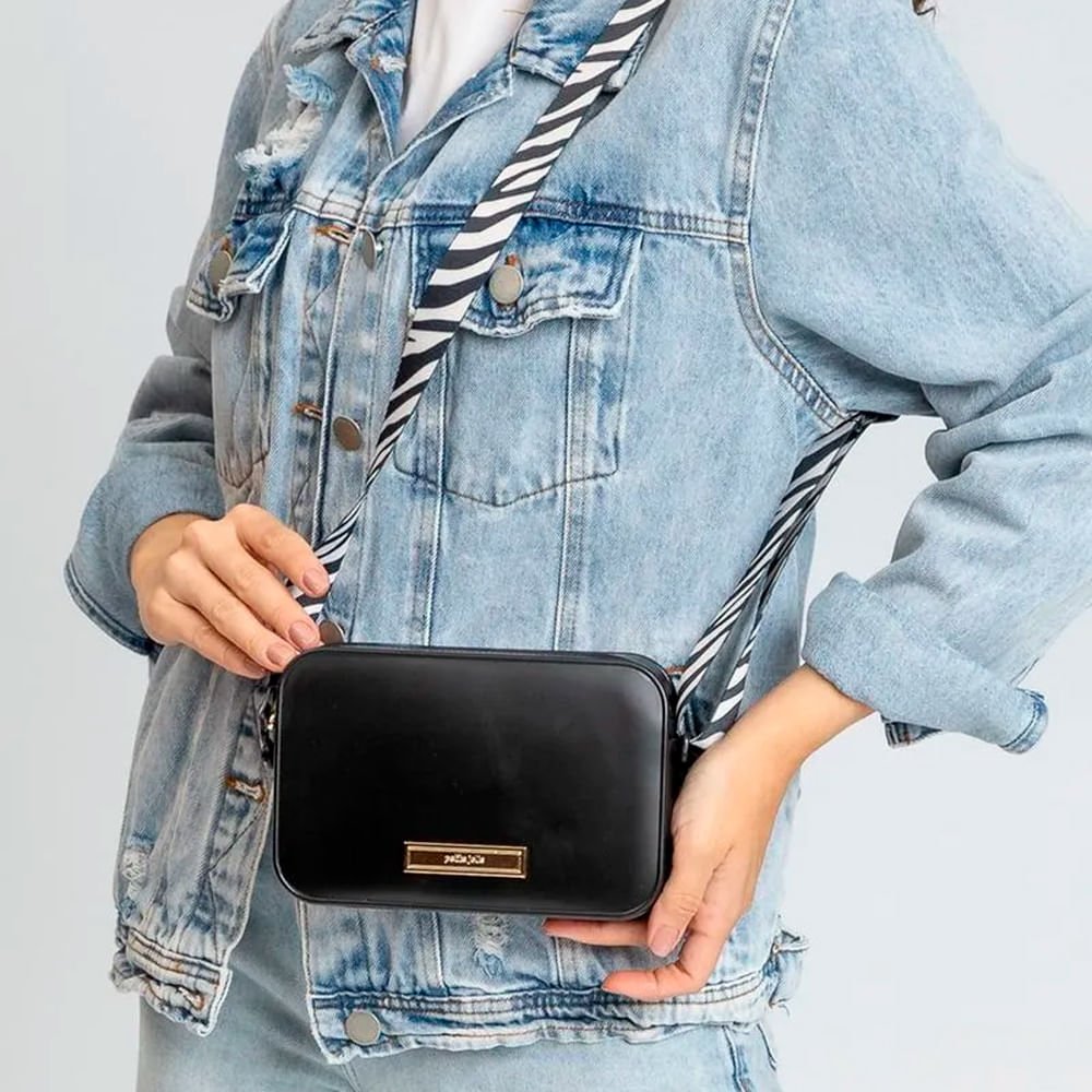 Bolsa Feminina Petite Jolie Tiracolo Pequena Zebrada Preto Preto 4