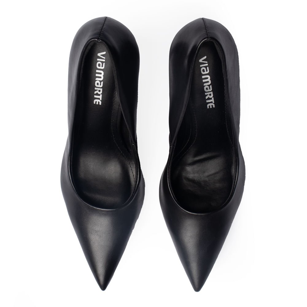 Scarpin Feminino Via Marte Salto Alto Bico Fino Preto Preto 4