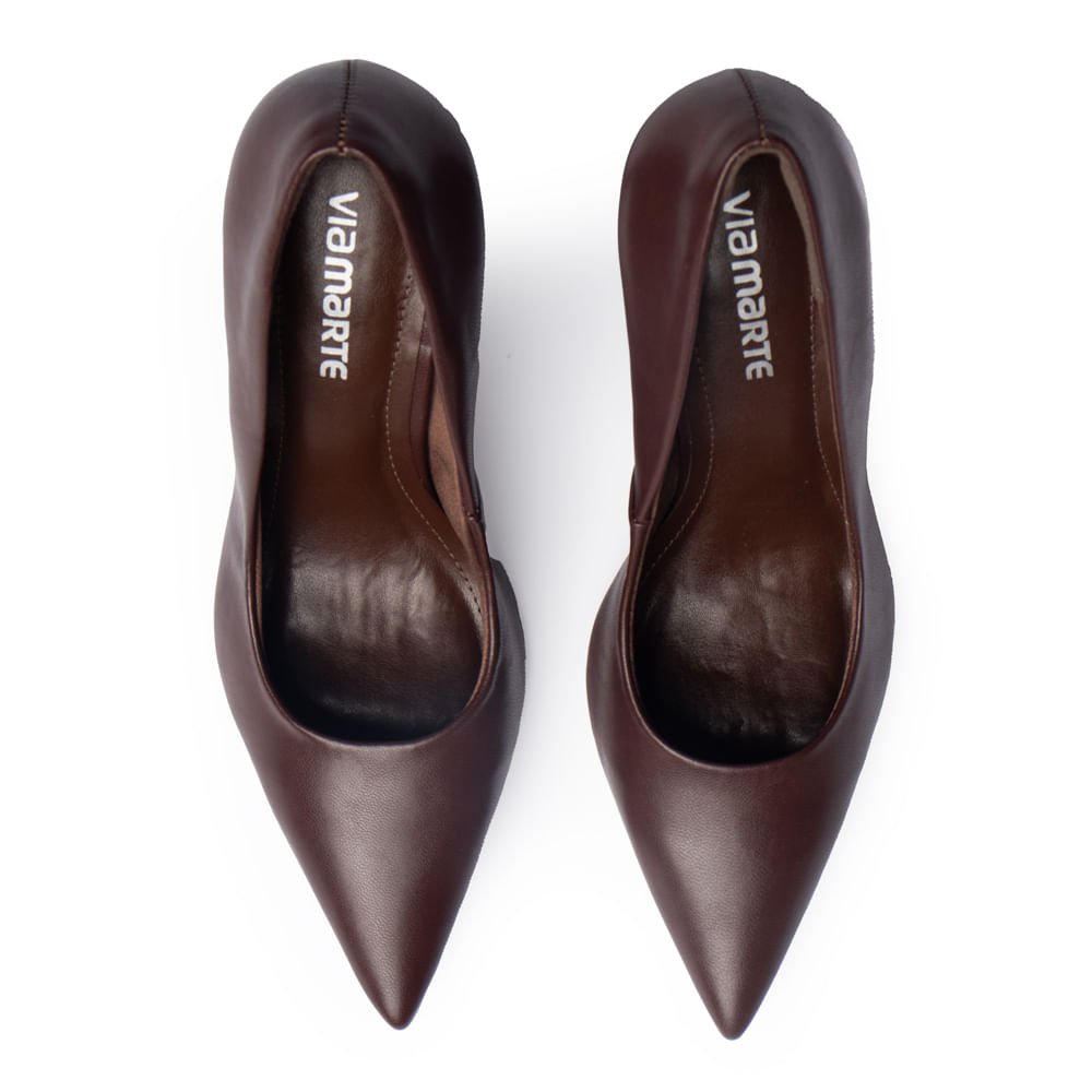 Scarpin Feminino Via Marte Salto Alto Bico Fino Bordo Bordô 4