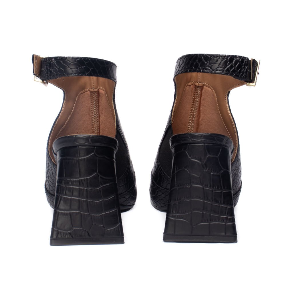 Sandália Feminina Vizzano Napa Croco Peep Toe Preto Preto 3