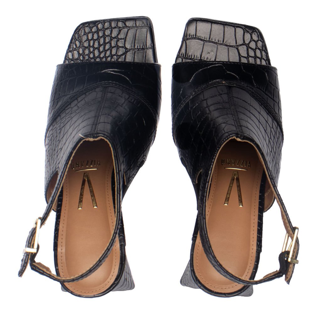 Sandália Feminina Vizzano Napa Croco Peep Toe Preto Preto 4