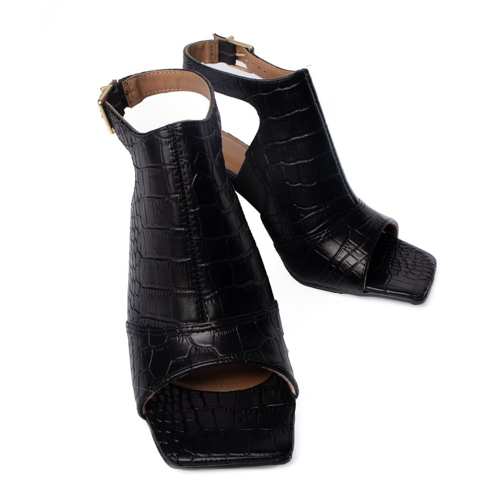 Sandália Feminina Vizzano Napa Croco Peep Toe Preto Preto 5