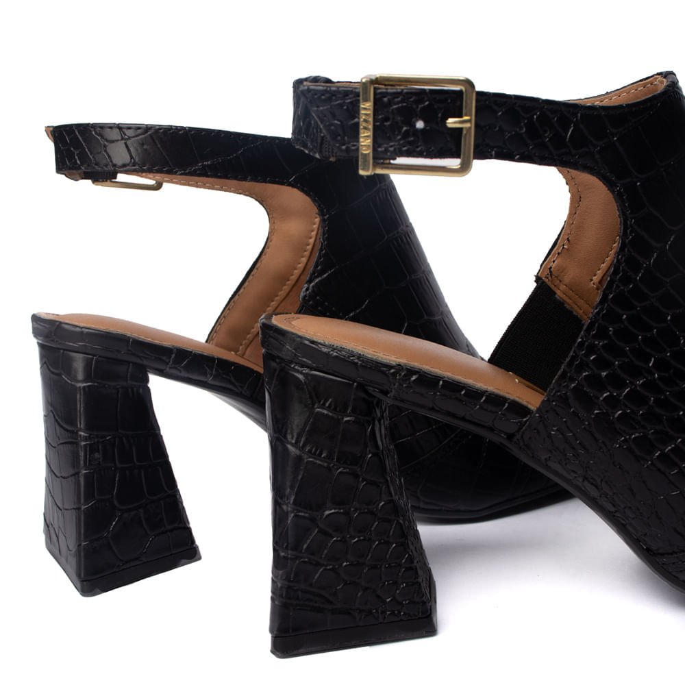 Sandália Feminina Vizzano Napa Croco Peep Toe Preto Preto 6