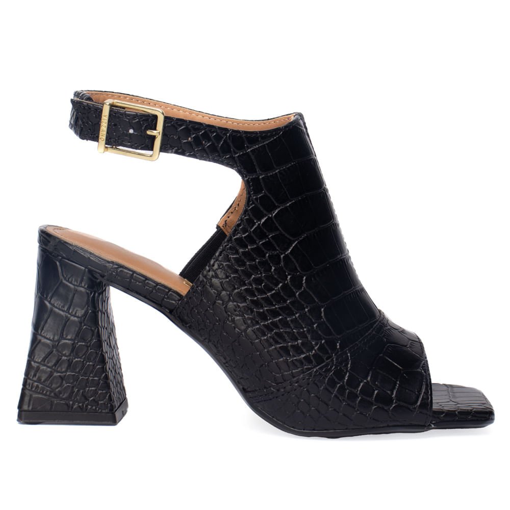 Sandália Feminina Vizzano Napa Croco Peep Toe Preto Preto 1