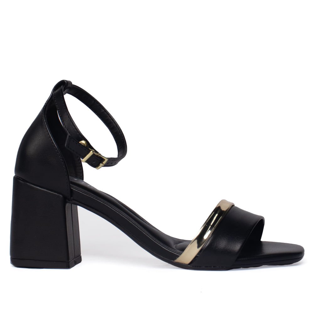 Sandália Feminina Beira Rio Napa Salto Bloco Preto/Dourado