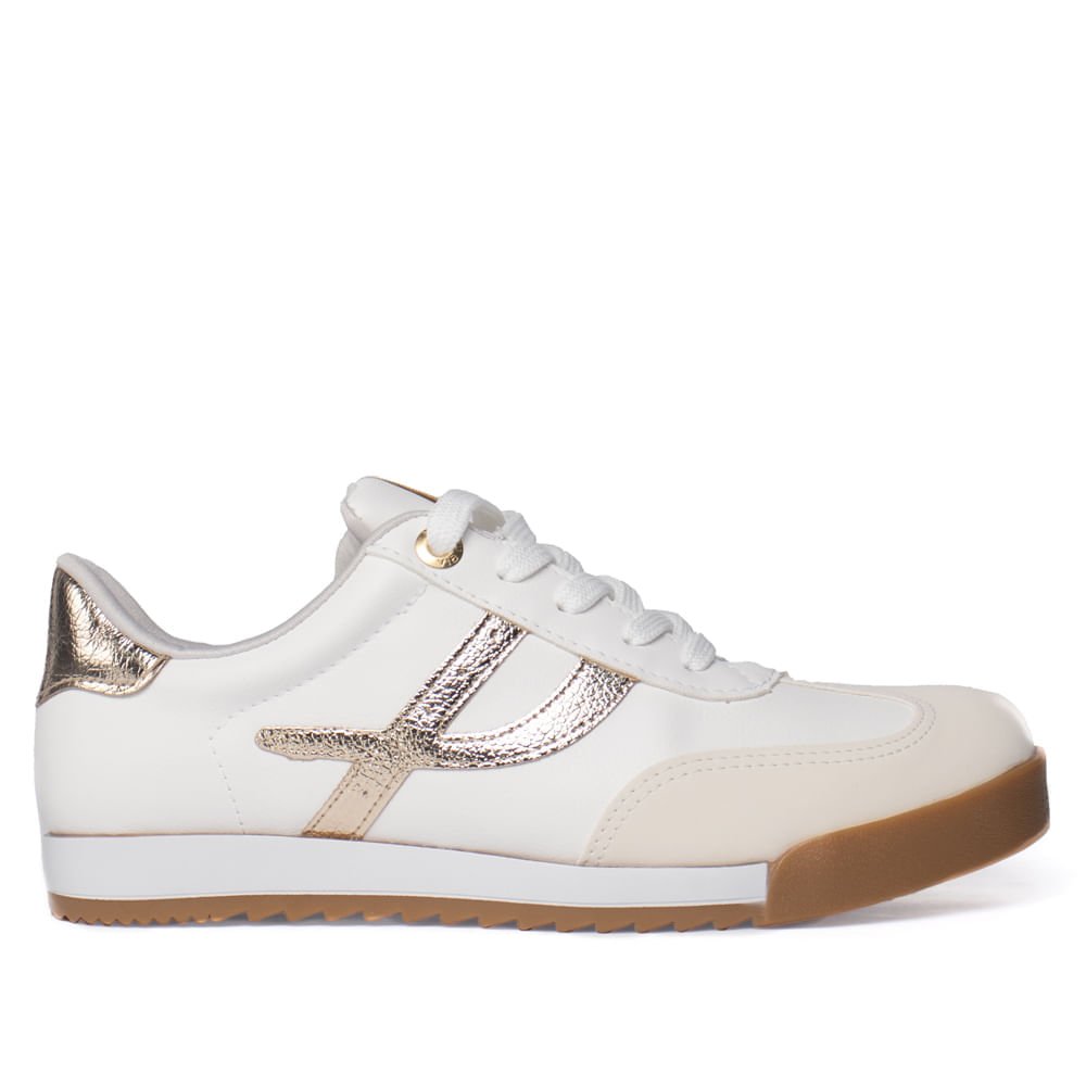 Tênis Feminino Via Marte Recortes Branco/Marfim/Dourado