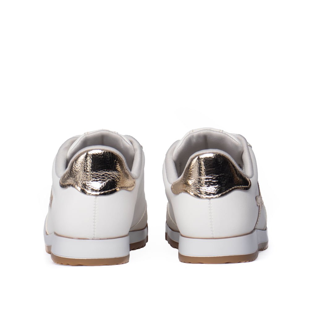 Tênis Feminino Via Marte Recortes Branco/Marfim/Dourado Branco/Dourado 3