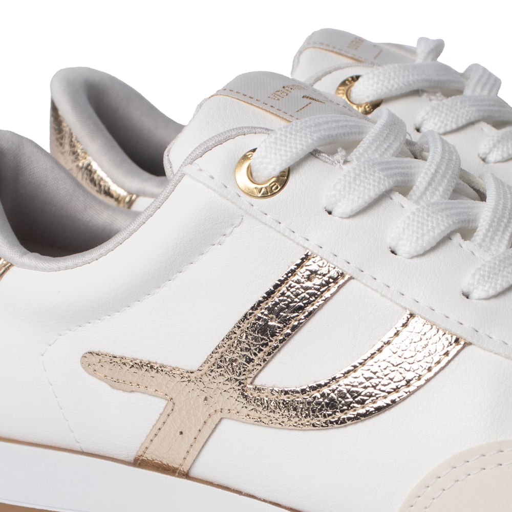 Tênis Feminino Via Marte Recortes Branco/Marfim/Dourado Branco/Dourado 5