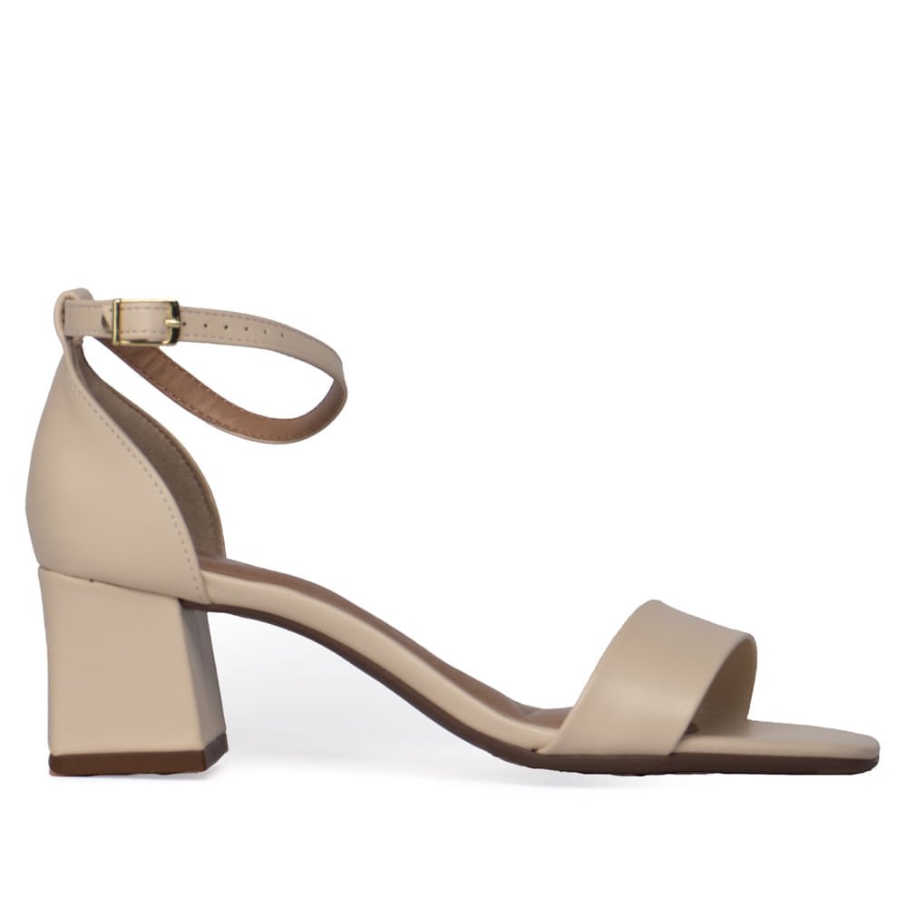 Sandália Feminina Beira Rio Napa Salto Bloco Creme