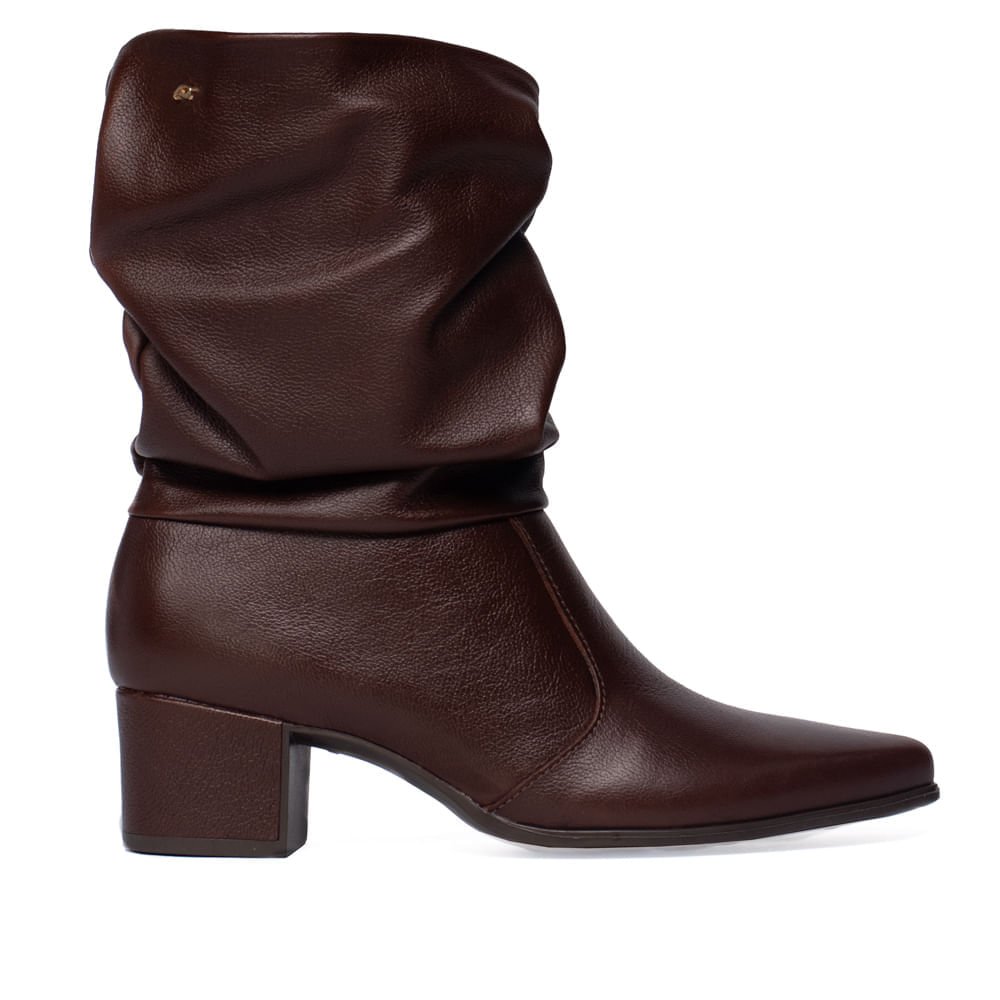 Bota Feminina Pegada Couro Soft Touch Salto Bloco Marrom