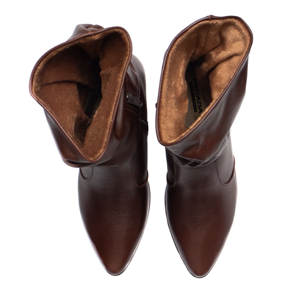 Bota Feminina Pegada Couro Soft Touch Salto Bloco Marrom Marrom 4