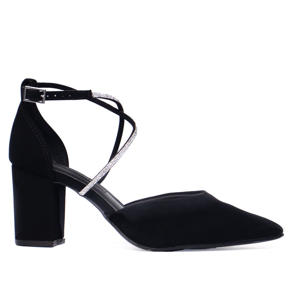 Scarpin Feminino Via Marte Nobuck Tiras Brilho Preto