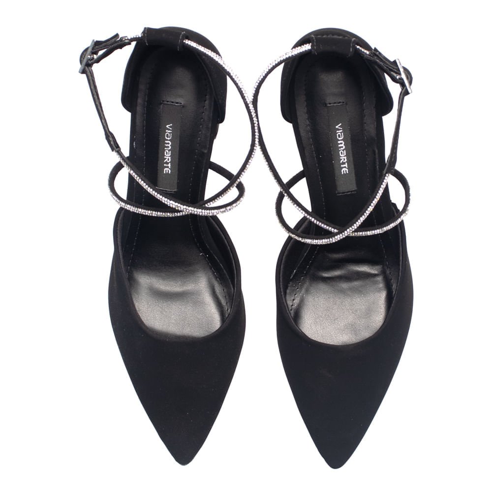 Scarpin Feminino Via Marte Nobuck Tiras Brilho Preto Preto 4